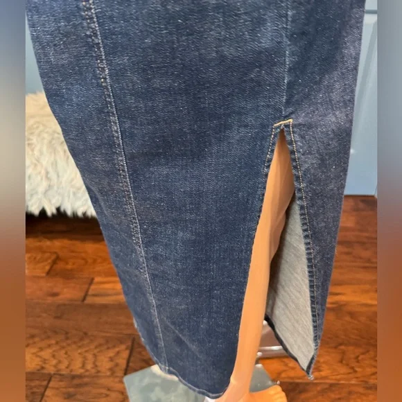 Wild Fable Denim Midi Dress Bodycon Slit Fitted Blue Size M - Picture 3 of 10